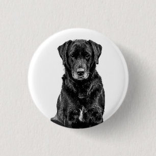 Cute Labrador Black Dog Puppy Pet Sketch 1 Inch Round Button