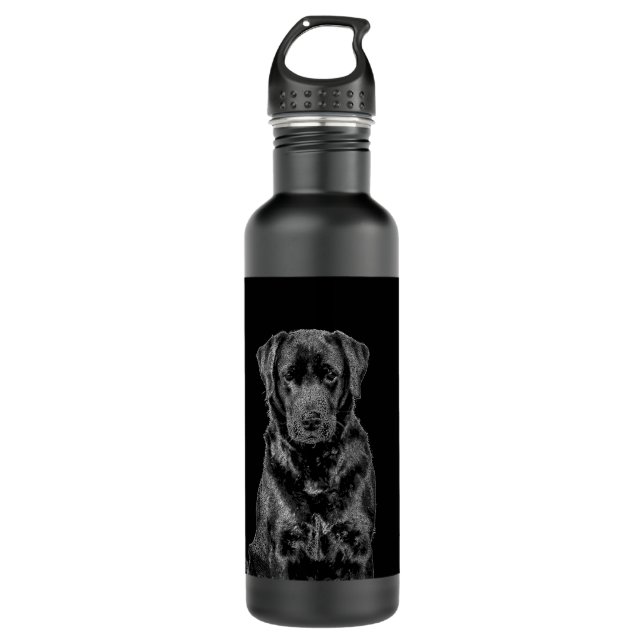 Cute Labrador Black Dog Puppy Pet Sketch 710 Ml Water Bottle (Front)