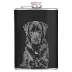 Cute Labrador Black Dog Puppy Pet Sketch Hip Flask