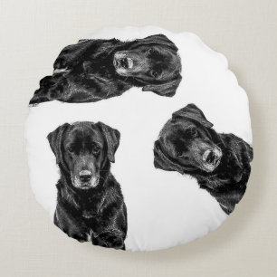 Cute Labrador Black Dog Puppy Pet Sketch Round Pillow