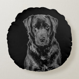 Cute Labrador Black Dog Puppy Pet Sketch Round Pillow