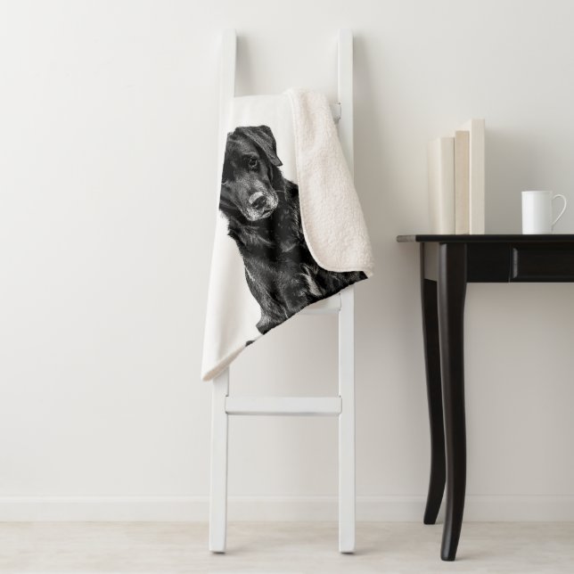 Cute Labrador Black Dog Puppy Pet Sketch Sherpa Blanket (In Situ)