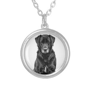 Cute Labrador Black Dog Puppy Pet Sketch Silver Plated Necklace