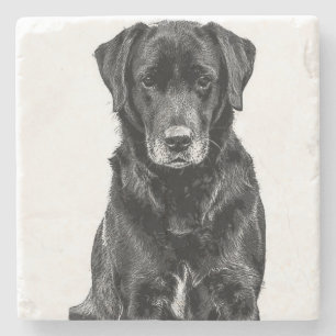 Cute Labrador Black Dog Puppy Pet Sketch Stone Coaster