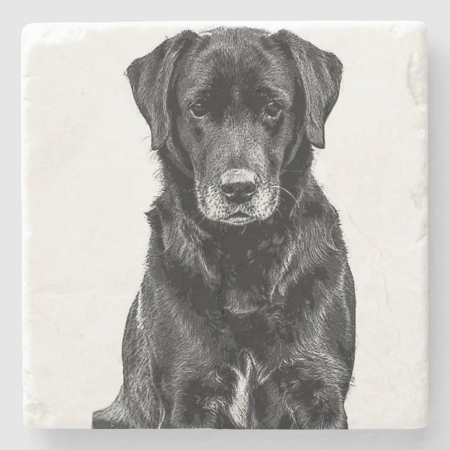 Cute Labrador Black Dog Puppy Pet Sketch Stone Coaster (Front)