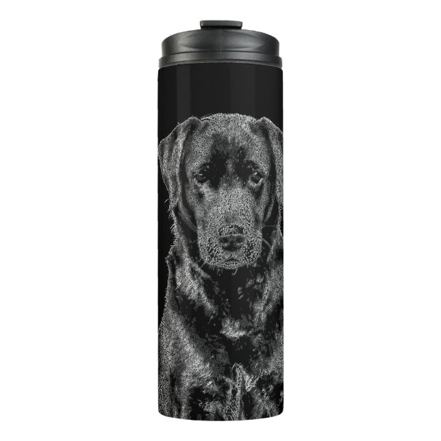 Cute Labrador Black Dog Puppy Pet Sketch Thermal Tumbler (Front)