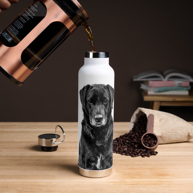 Cute Labrador Black Dog Puppy Pet Water Bottle (Coffee)