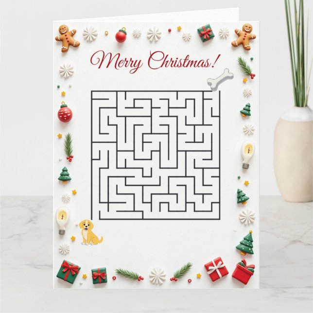 Cute Labrador Dog Christmas Maze Puzzle Holiday Card (Front)