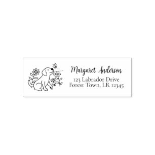 Cute Labrador, Dog, Flowers, Return Address Self-inking Stamp