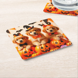 Cute labrador puppies halloween square paper coaster