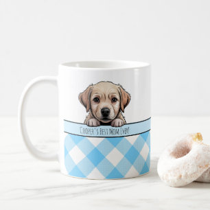 Cute Labrador Puppy Best Dog Mom Blue Gingham Coffee Mug