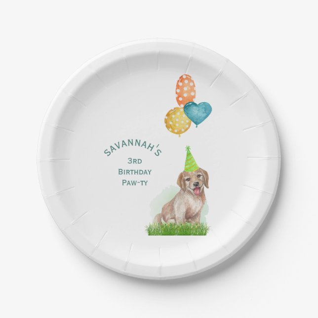Cute Labrador Puppy Birthday Paw-ty Balloons Paper Plate (Front)