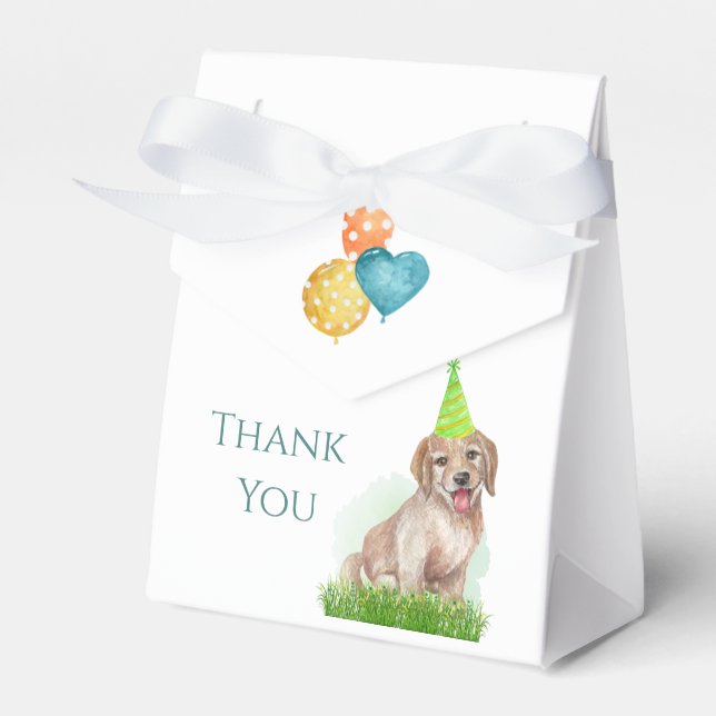 Cute Labrador Puppy Paw-ty Party Thank You Favor Box (Front Side)