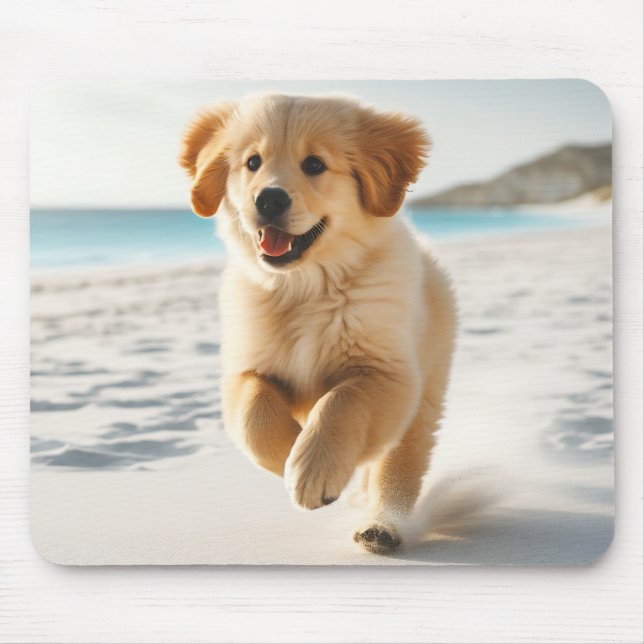 Cute Labrador Puppy Running on Beach  Mouse Pad (Front)