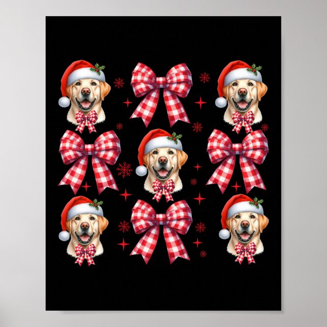 Cute Labrador Retriever Dog Red Plaid Coquette Bow Poster (Front)