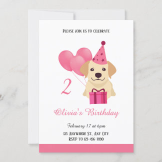 Cute Labrador Retriever Girl Birthday Invitation 