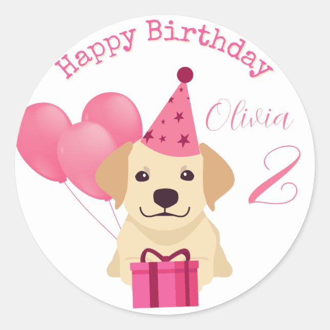Cute Labrador Retriever Happy Birthday Tag Sticker (Front)