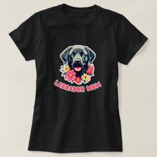 Cute Labrador Retriever Lab Mom Floral Cartoon T-Shirt