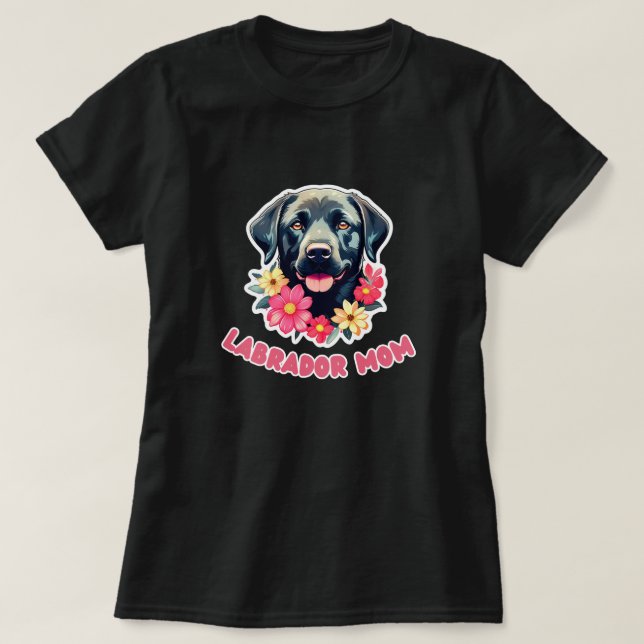 Cute Labrador Retriever Lab Mom Floral Cartoon T-Shirt (Design Front)