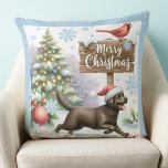 Cute Labrador Retriever Merry Christmas Puppy Dog  Throw Pillow<br><div class="desc">Introducing the perfect addition to your holiday decor - our Labrador Retriever Christmas pillows! Available in black, yellow, or chocolate labrador, these pillows are a must-have for any dog lover. Choose from cozy fireplace scenes, joyful puppies in the snow, or festive labrador dogs to make your living space feel warm...</div>