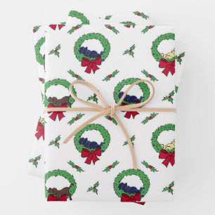 Cute Labrador Retriever Puppies Holiday Wreaths Wrapping Paper Sheet
