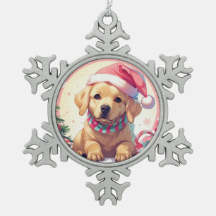 Cute Labrador Retriever with pastel hat & scarf Snowflake Pewter Christmas Ornament