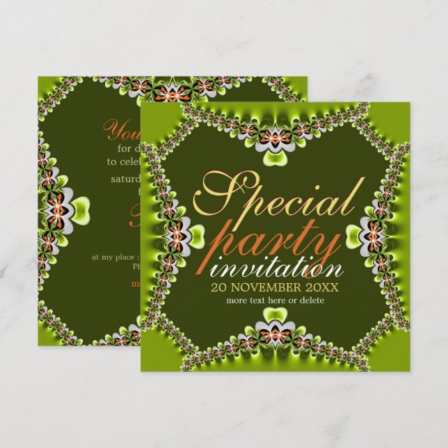 Cute Lacy Fresh Green Girls Party Invitations (Front/Back)