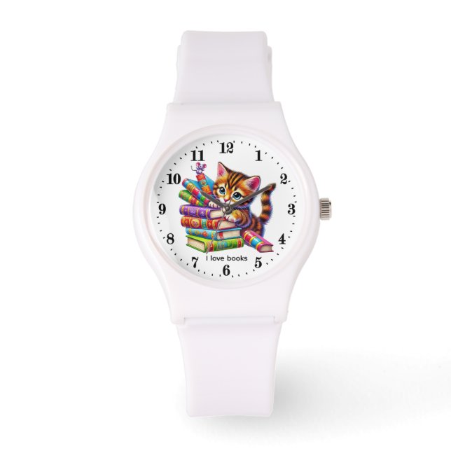 Cute ladies book cat lovers customizable watch (Front)