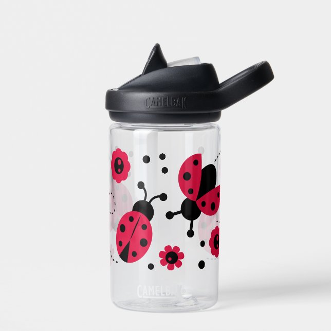 Cute Lady Bug Flower Pattern Water Bottle (Left)