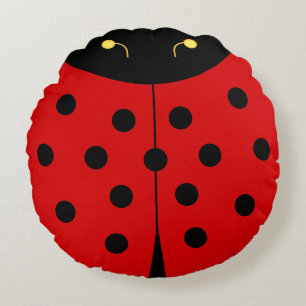 Cute Lady Bug in Black & Red Round Pillow
