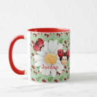 Cute Lady Bug Motif Custom Kids Mug