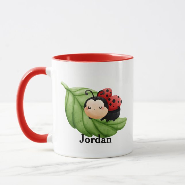 Cute Lady Bug Motif Custom Kids Mug (Gauche)