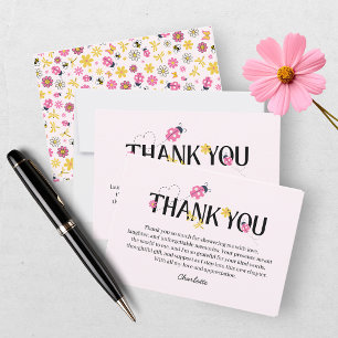 Cute Lady Bug Pink Girl Baby Shower  Thank You Card