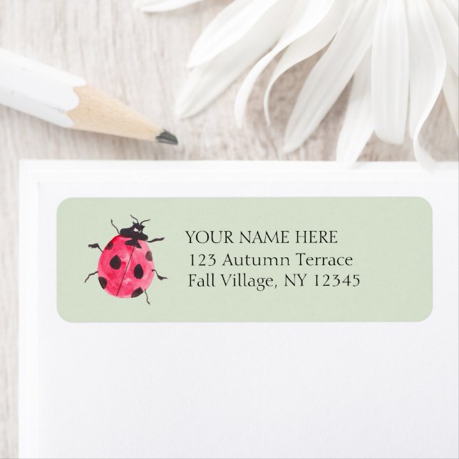 Cute Lady Bug Sage Green Return Address Labels (Insitu)