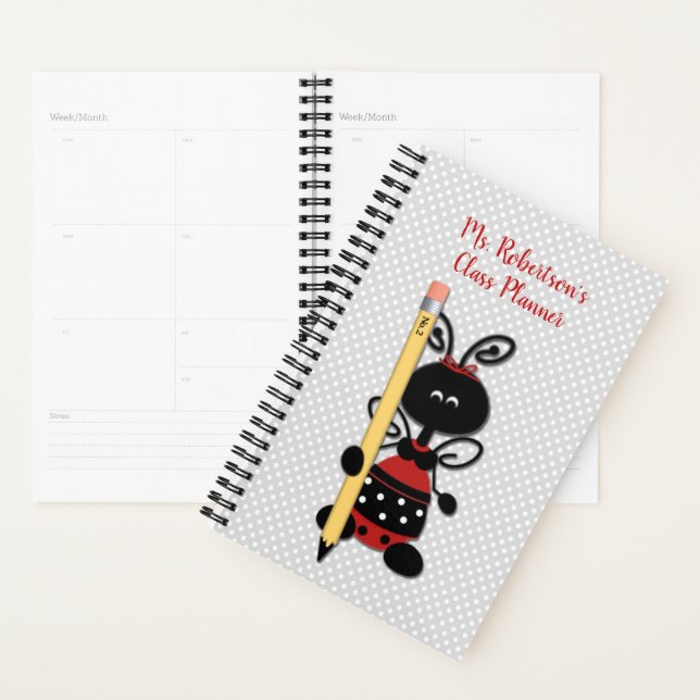 Cute Lady Bug Teacher Daily Planner (Display)