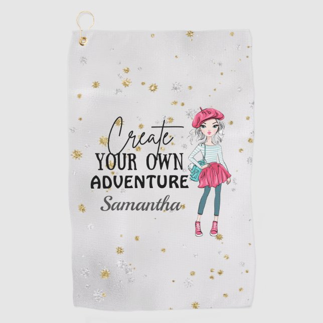 Cute Lady | Create Your Own | Personalize | Grey Golf Towel (Front)