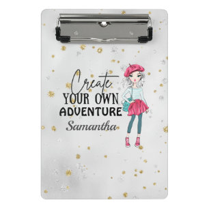 Cute Lady Create Your Own Personalize Grey Mini Clipboard