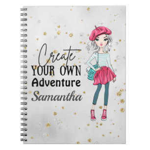 Cute Lady Create Your Own Personalize Grey Notebook