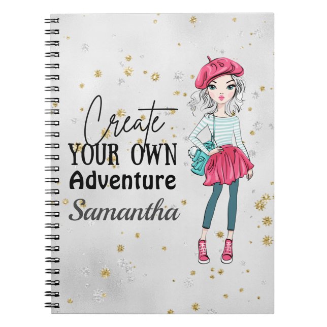 Cute Lady | Create Your Own | Personalize | Grey Notebook (Front)