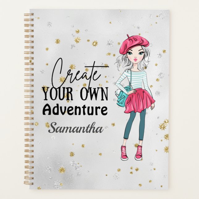 Cute Lady | Create Your Own | Personalize | Grey Planner (Front)