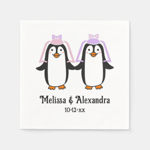 Cute Lady Penguins Wedding Couple Names Date #4 Napkin