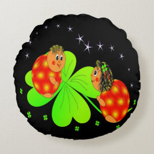 Cute Ladybird Shamrock Round Pillow