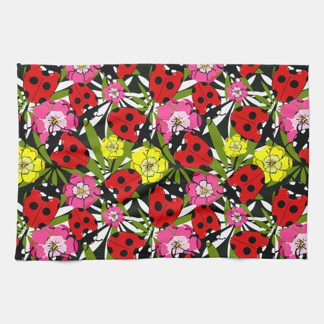 Cute Ladybirds and Flowers Pattern Kitchen Towel (Horizontal)