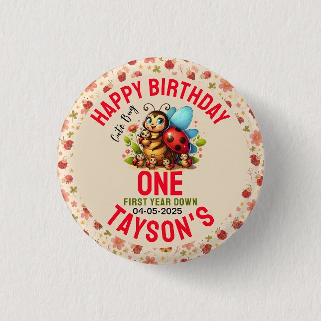 Cute Ladybug 1st Birthday | Bug Theme Party 1 Inch Round Button (Front)