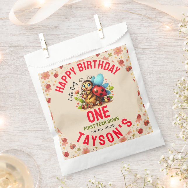 Cute Ladybug 1st Birthday | Bug Theme Party Favour Bag (Clipped)