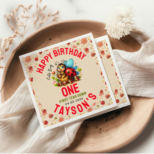 Cute Ladybug 1st Birthday Bug Theme Party Napkin