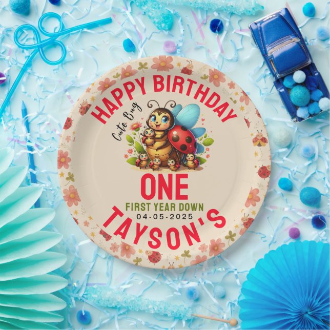 Cute Ladybug 1st Birthday | Bug Theme Party Paper Plate (Party)