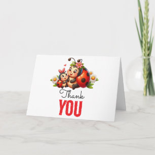 Cute Ladybug 1st Birthday   Bug Theme Party Thank You Card