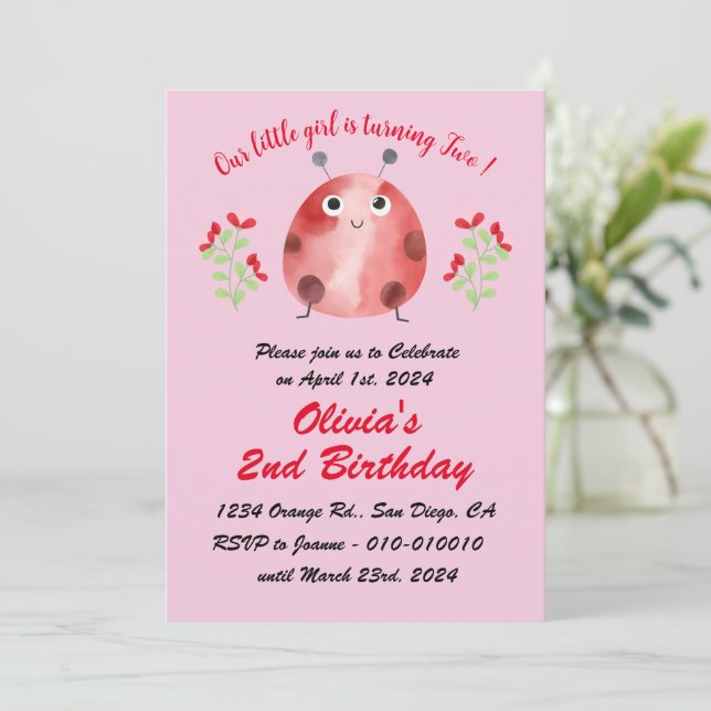Cute Ladybug 2e anniversaire de fête Invitation (Debout devant)