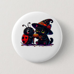 Cute Ladybug and Black Cat Halloween Classic T-Shi 2 Inch Round Button